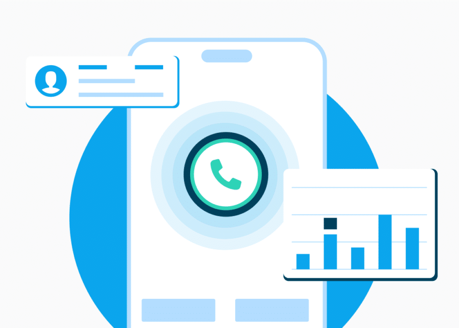 product image of incoming call, message history, and reporting