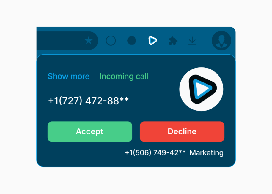 smrtphone chrome extension screenshot of incoming call