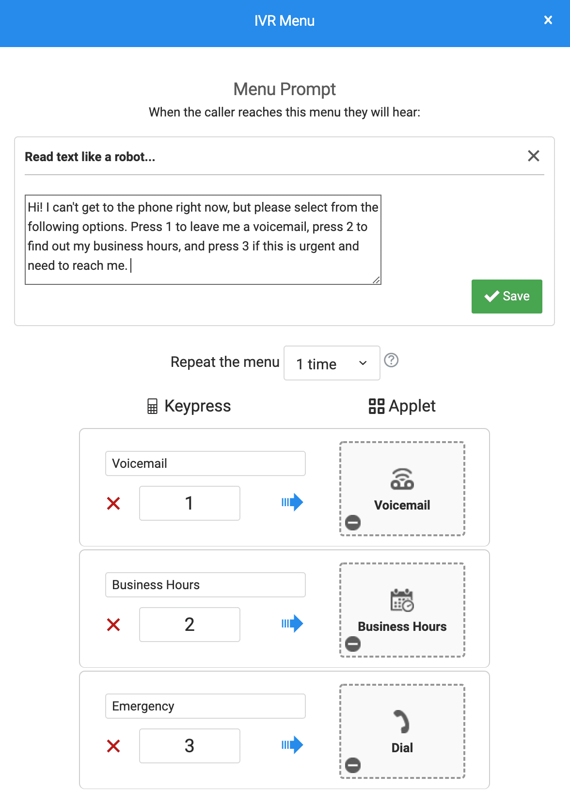 smrtPhone's IVR menu