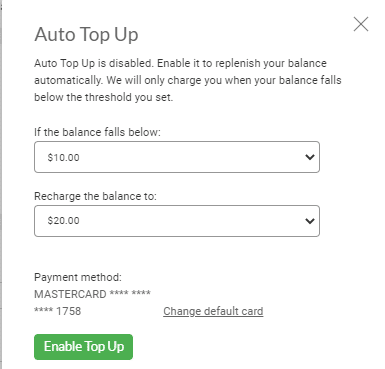 Auto top up screen